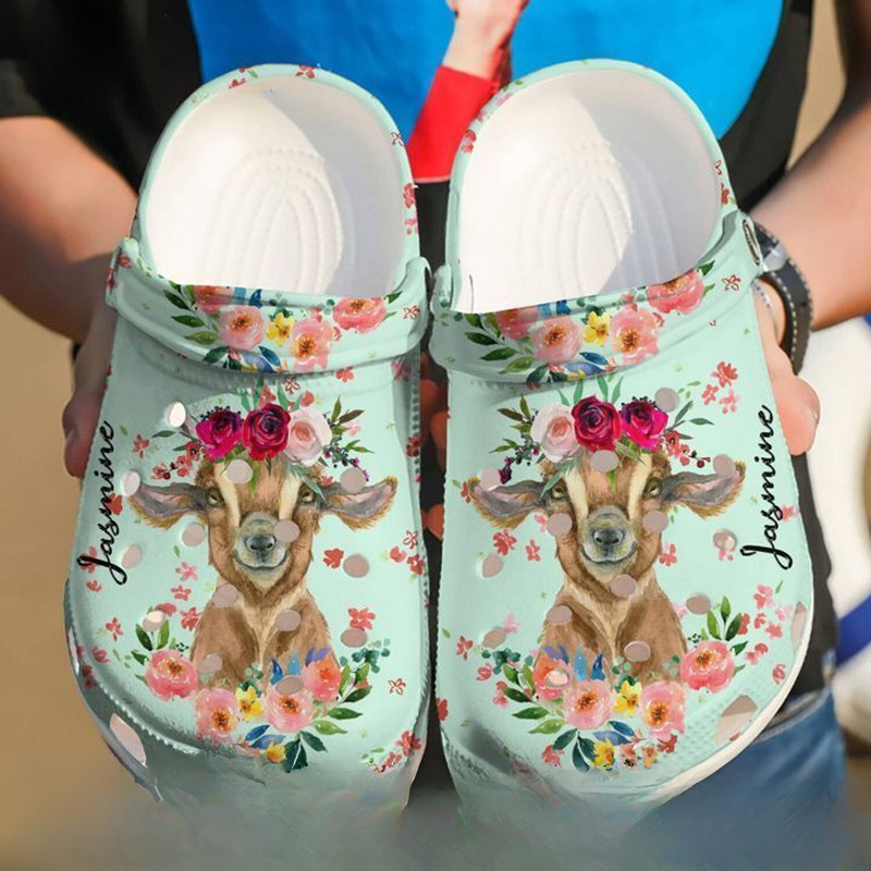 Personalized Smiling Goat With Summer Flowers Unisex Clogs