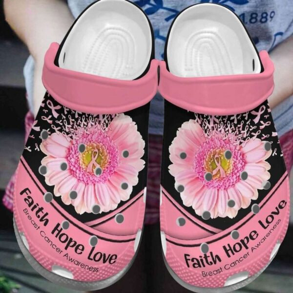 Sweet Pink Faith Hope Love Water-proof Adult Clogs, Easy To Clean