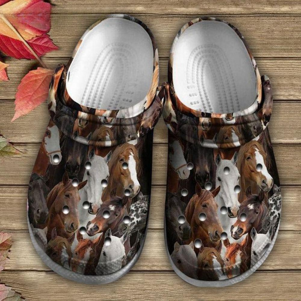 Water-Resistant Vintage Horse Pattern Brown Adult Clogs