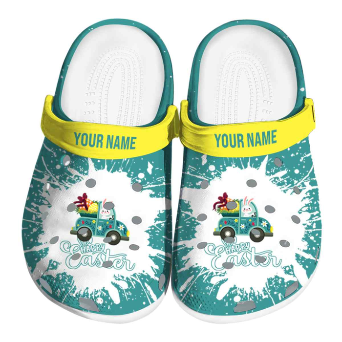 Happy Easter Day Cute Rabbit And Carrot Car Blue Clogs, Buy More Save More!
