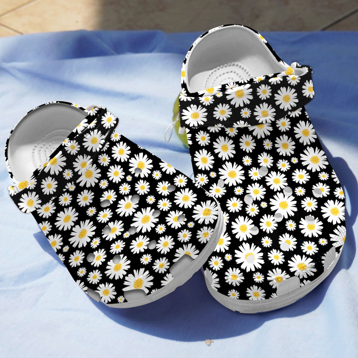Water-resistant Clogs Daisy Flower Black Unisex Clogs, Fast Shipping Available 