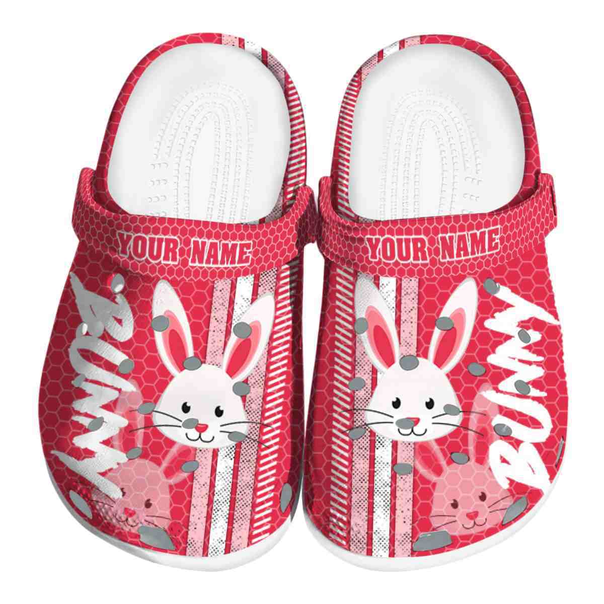 Customized & Cool Bunny Contrasting Stripes Pink Clogs, Protect Your Feet