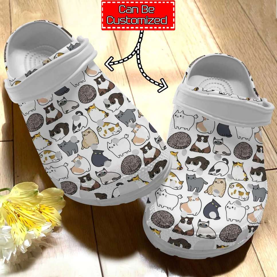 Funny & Customized Kitten Pattern White Clogs, Perfect for Cat Lover