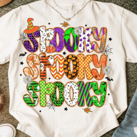 Triple Colorful Spooky Season Halloween T-Shirts For Kids And Adults