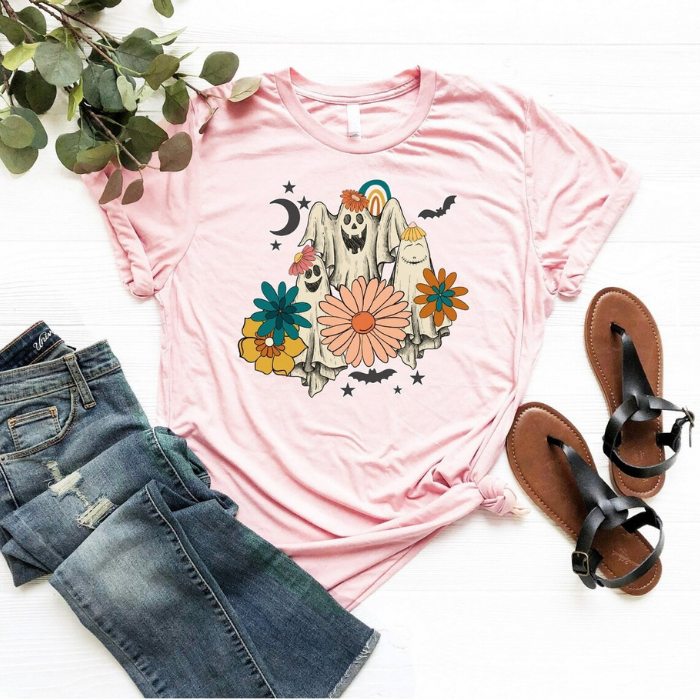 Amazing Colorful Hippie Ghost Halloween T-Shirts