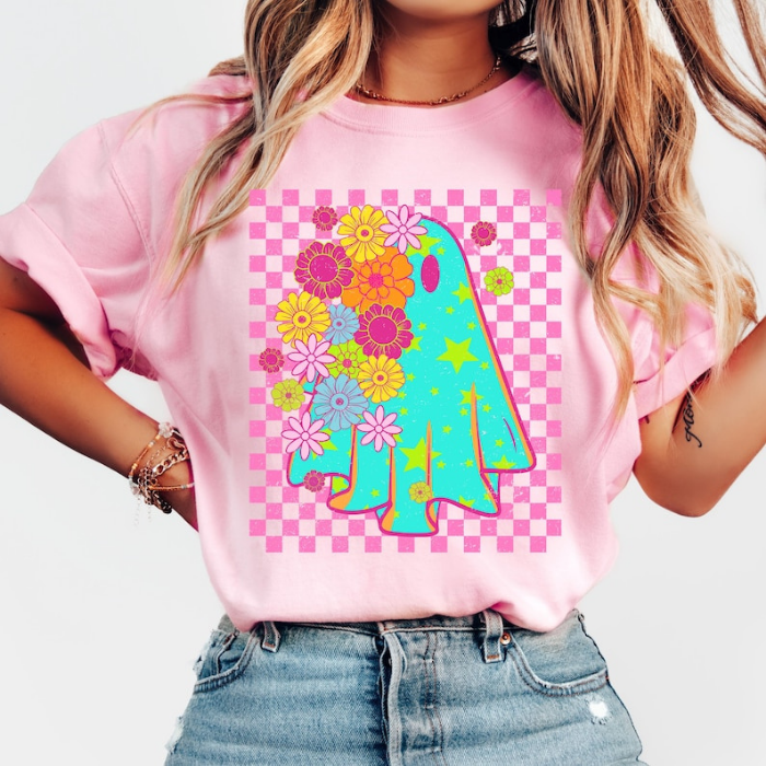 Colorful Boo Ghost Flower Halloween T-Shirts