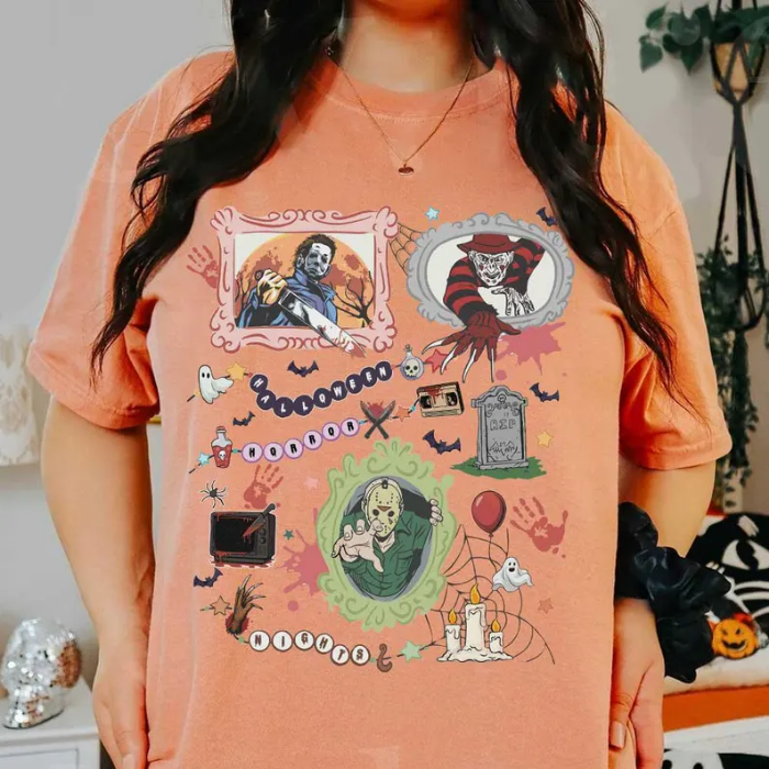Colorful Halloween Design Horror Movie Characters T-Shirts