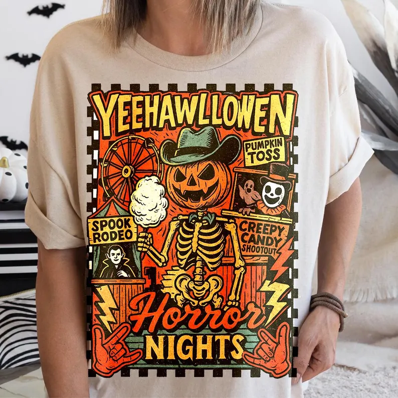Fashionable Yeehawllowen Skeleton Halloween T-Shirts
