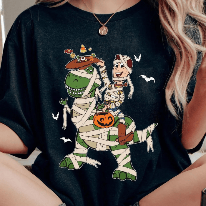 Hop Right On T-rex With Woody Play Trick Or Treat Halloween T-Shirts