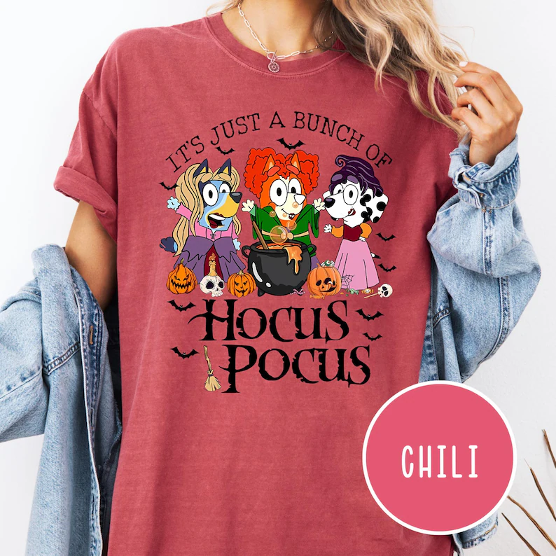 Just A Bunch Of Hocus Pocus Bluey & Bingo Trick or Treat Halloween T-Shirts