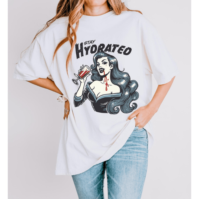 Lady Vampire Stay Hydrated With Delicious Blood Wine T-Shirts