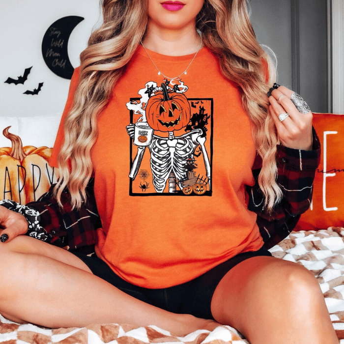 My Favorite Coffee Halloween Pumpkin Head Skeleton T-Shirts