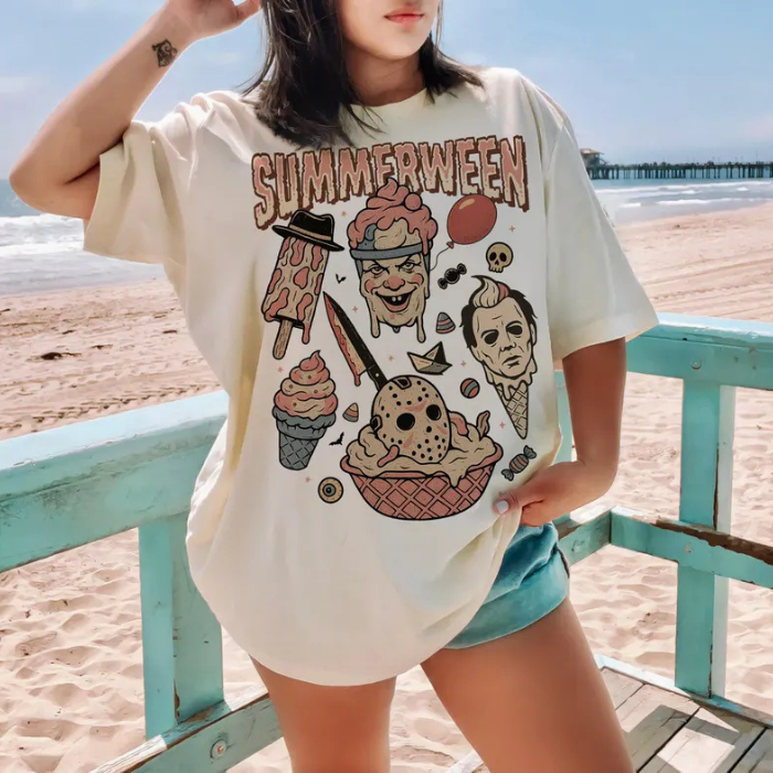 Summerween Horror Movie Characters Fusion With Ice-cream T-Shirts