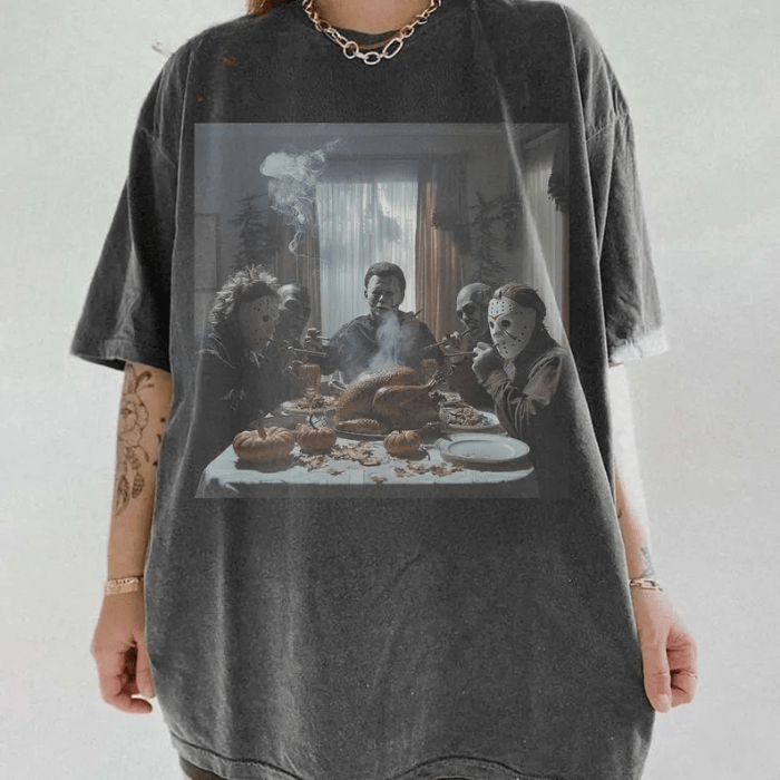 Thanks Giving With All-star Horror Character Halloween T-Shirts