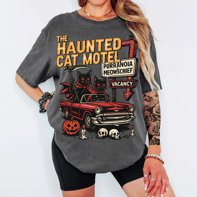The Haunted Cat Motel On Their Way To Halloween T-Shirts