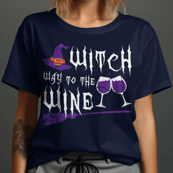 Aesthetic Witch Way To The Wine Halloween T-Shirts