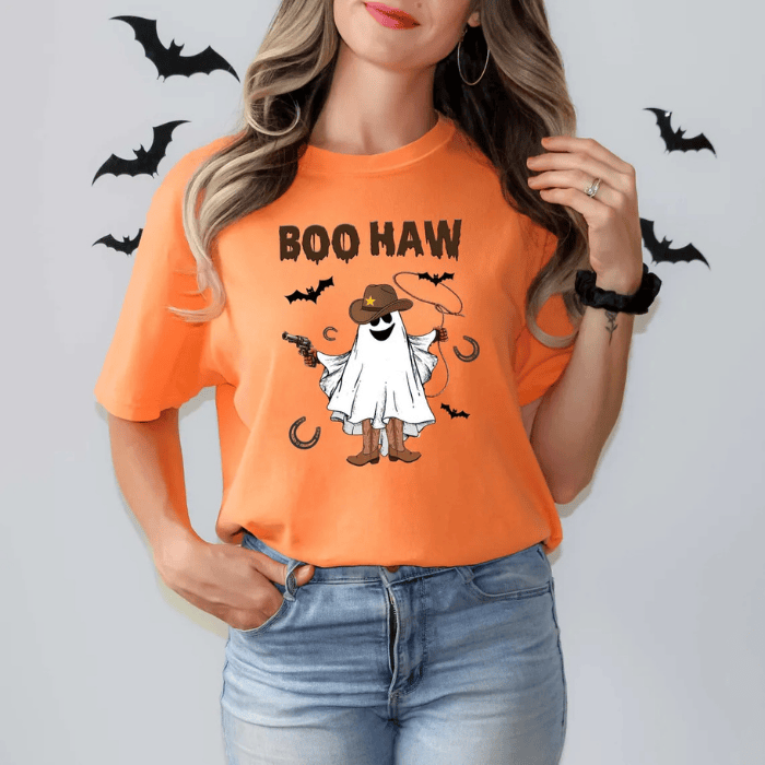 Boo Haw Skill Cowboy Ghost Halloween T-Shirts