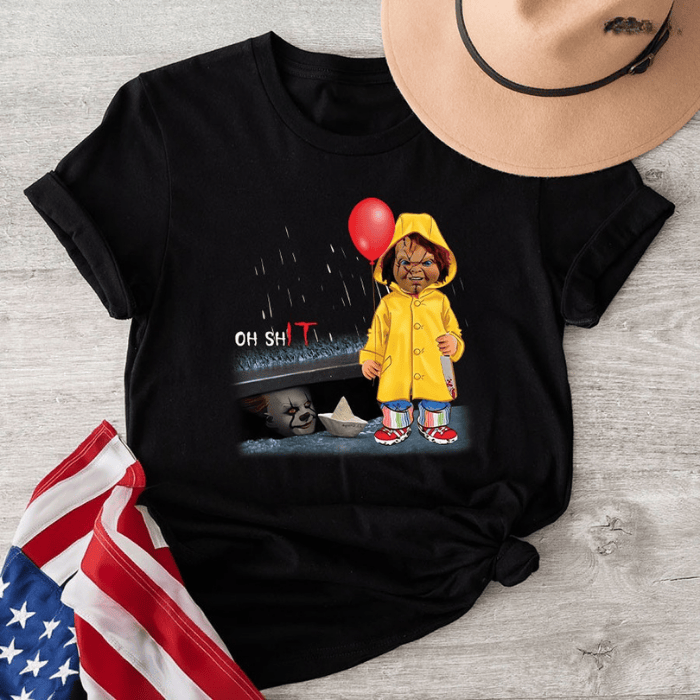 Cool Creative Design Oh ShIT Pennywise x Chucky Halloween T-Shirts