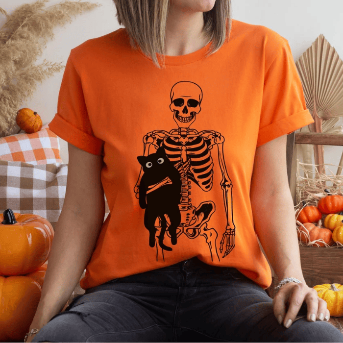 Even Skeleton Love It Fat Black Cat Halloween Skeleton T-Shirts
