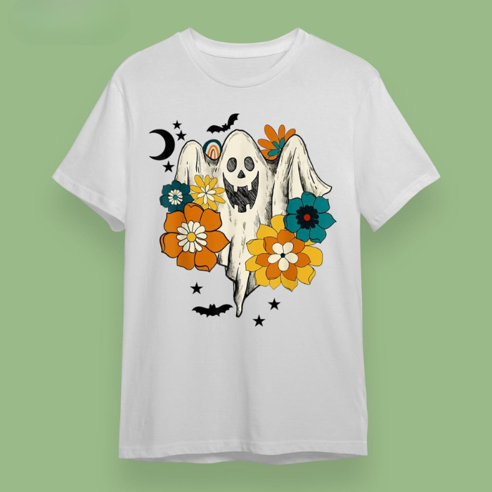 Funny Boo Ghost & Beautiful Flower Halloween T-Shirts