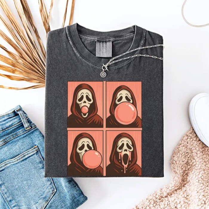 Funny The SCREAM Playing Bubble Gum Horror Halloween T-Shirts