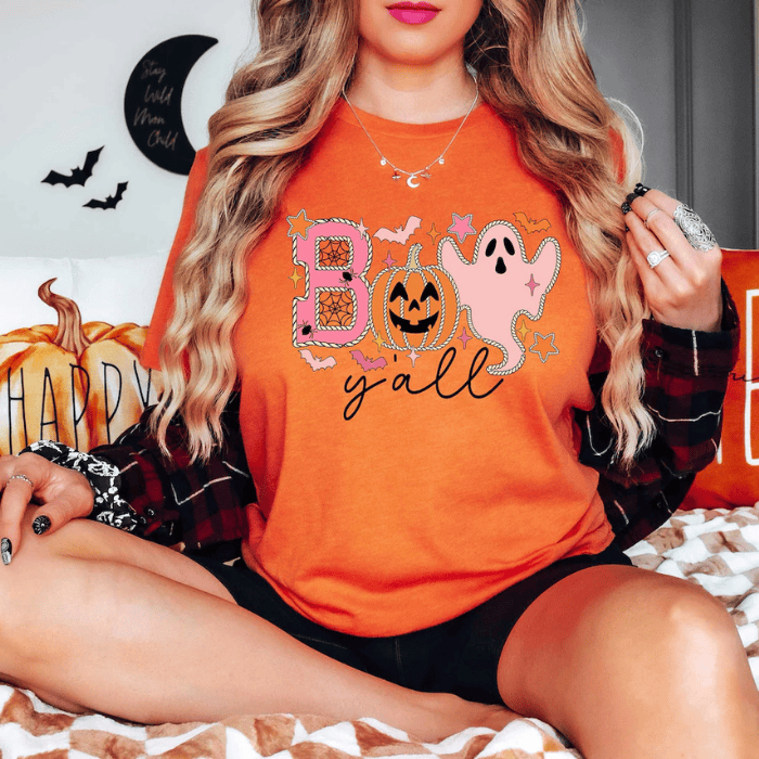 Glamorous Boo y'all Halloween Ghost T-Shirts