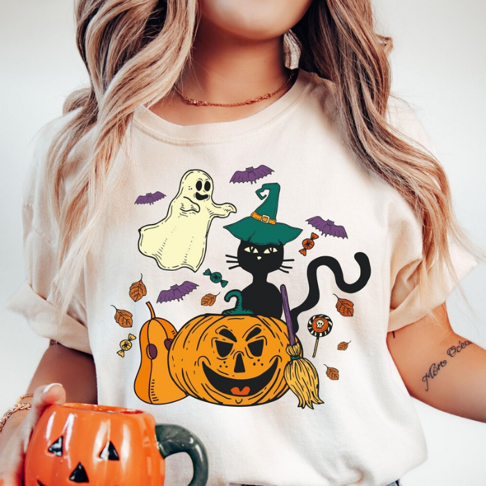 Grumpy Black Cat Waiting For Halloween T-Shirts