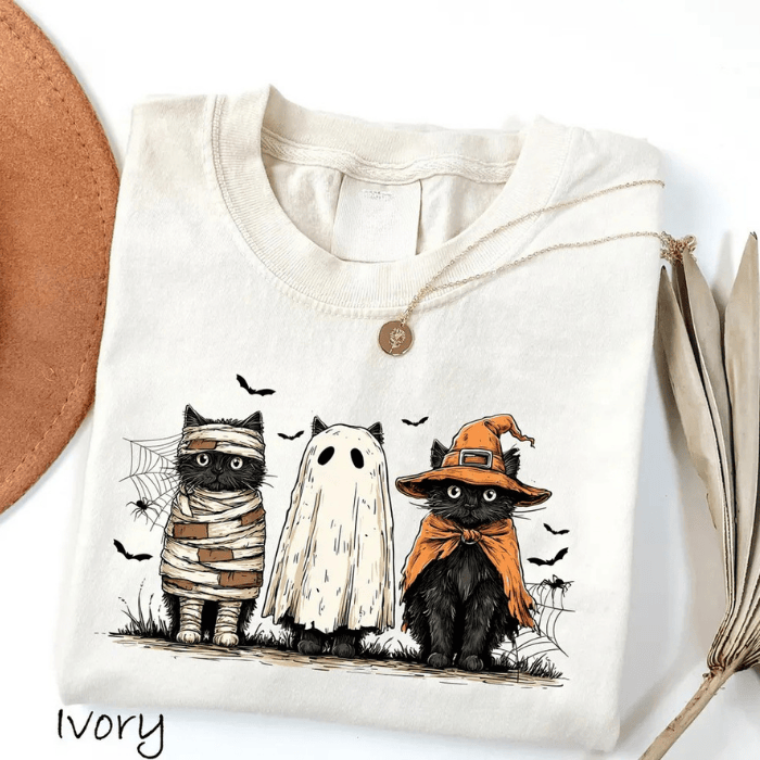 Soft Comfort Little Black Cat Halloween T-Shirts