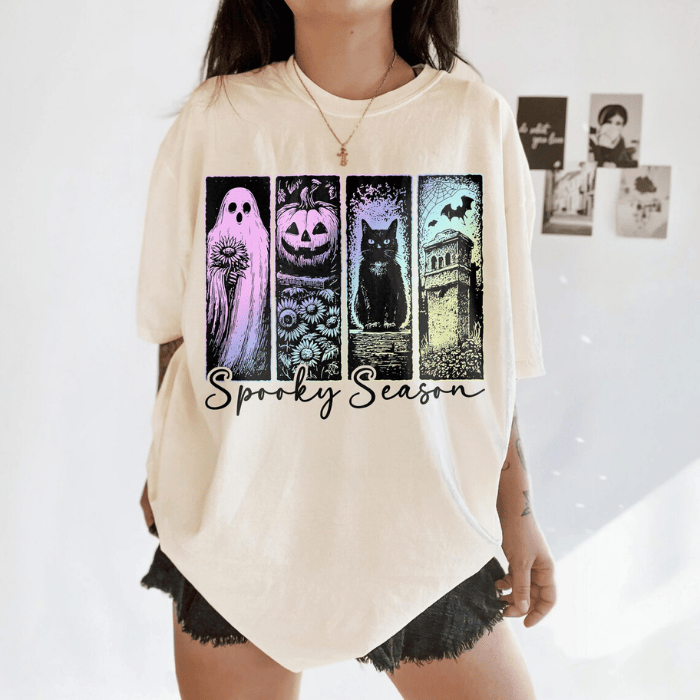Spooky Season Hologram Color Halloween Graphic T-Shirts