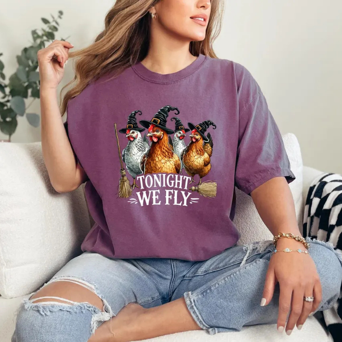 Tonight We Fly Halloween Funny Hen Witch T-Shirts
