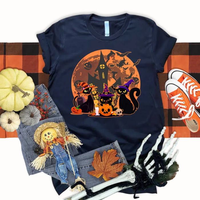 Unique Halloween Night Black Cat Trio T-Shirts