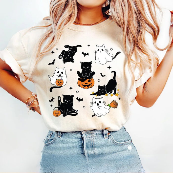 Unisex Tee Black Cat Pack Playing Trick Or Treat This Halloween T-Shirts