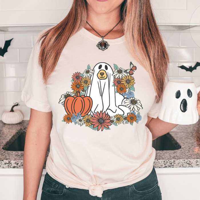 Weird Boo Dog At The Flower Garden Halloween T-Shirts