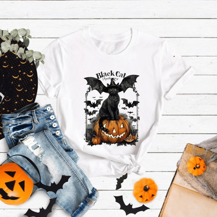 Black Cat The Wicked Ones With Bats Halloween T-Shirts