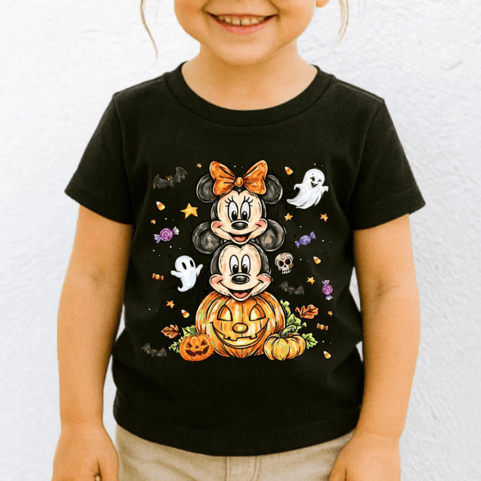 Lovely Mickey & Minnie With Jack O'Lantern Halloween T-Shirts