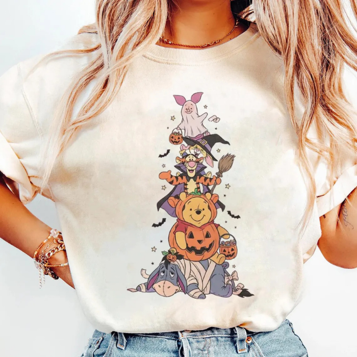 Lovely Winnie The Pooh Tower With Friends Halloween T-Shirts