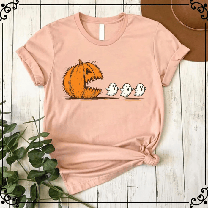 Pacman Like Pumpkins Eating Ghost Halloween T-Shirts