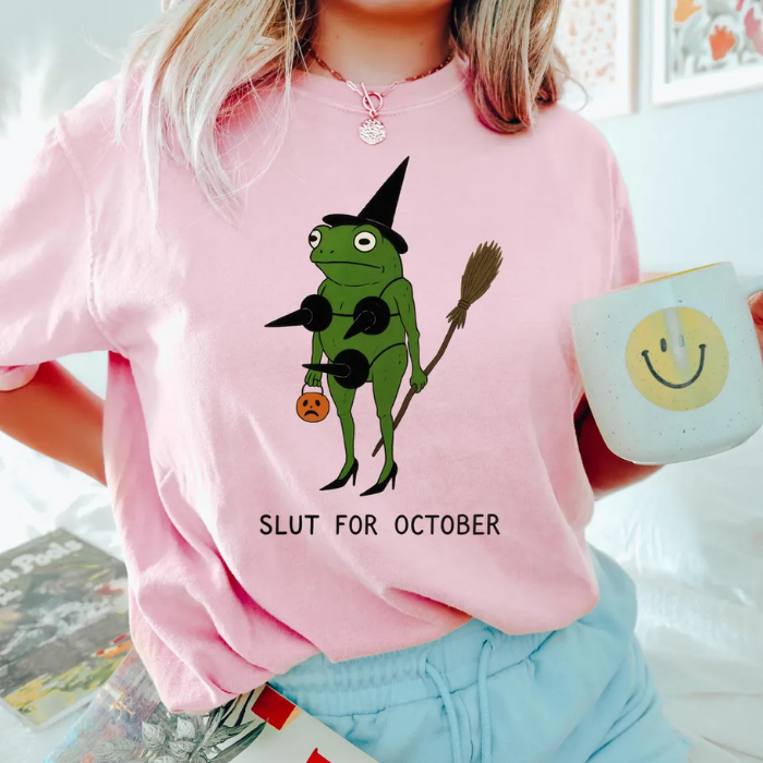 Slut For October The Funny Frog Halloween T-Shirts