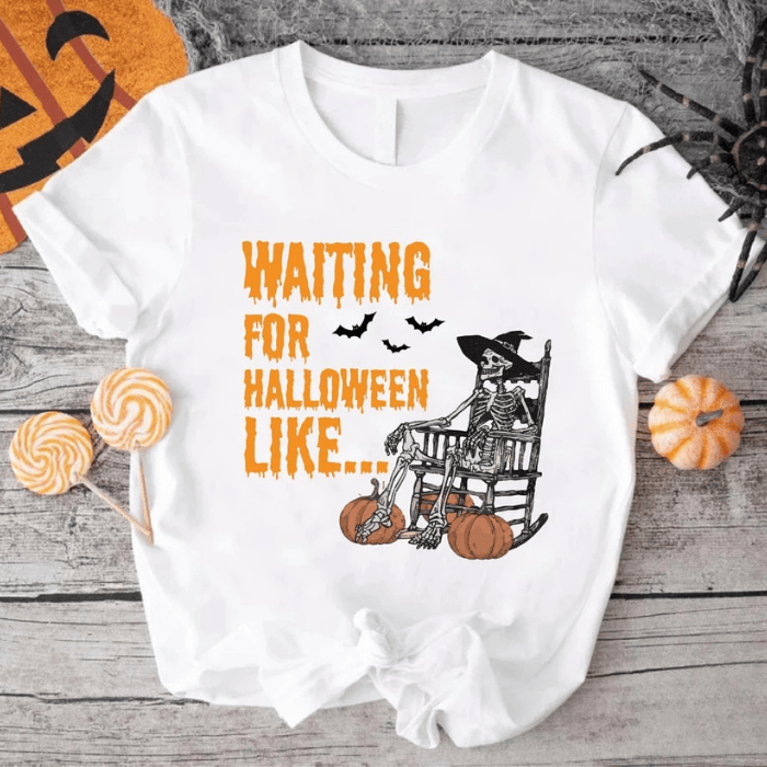 Waiting For Halloween Like Skeleton Funny Horror T-Shirts