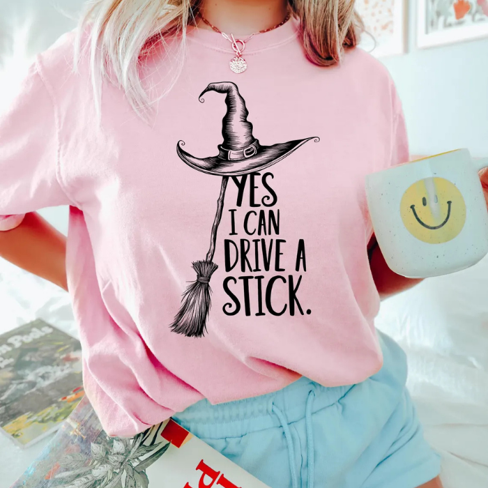 Yes, I Can Drive A Stick Powerful Witch Halloween T-Shirts